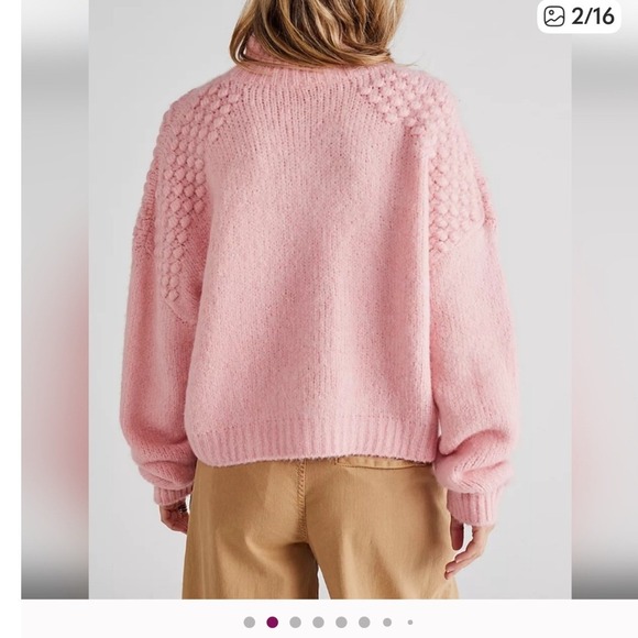 Free People Bradley Sweater Funnel Neck Chunky Knit Bubble Sleeve Pink XS NWT‎ - Picture 4 of 12